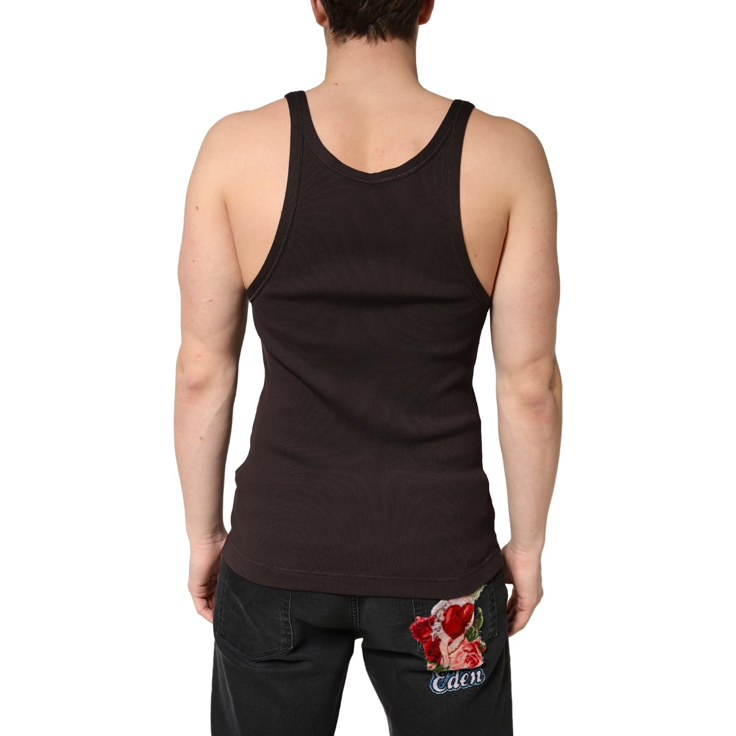 Brown Cotton Ribbed Sleeveless Tank Top  T-shirt