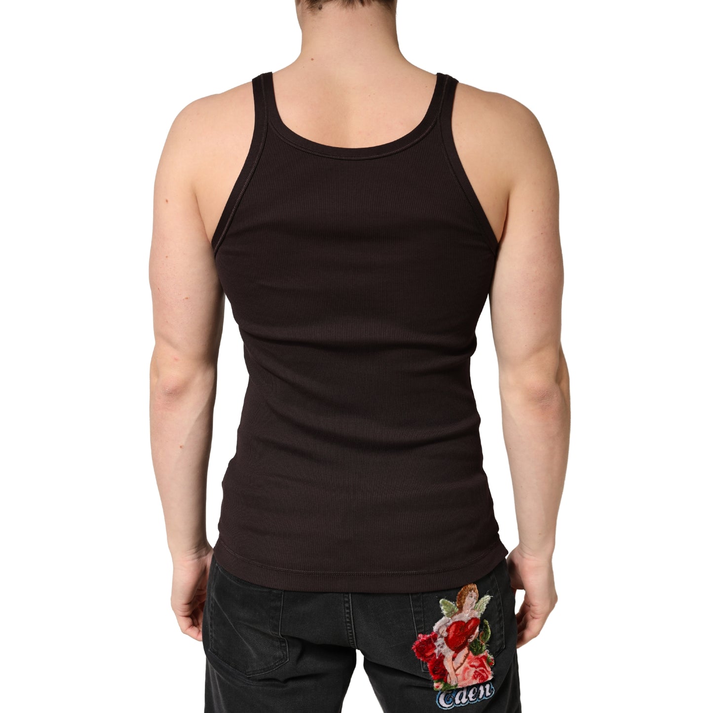 Brown Cotton Ribbed Sleeveless Tank Top  T-shirt
