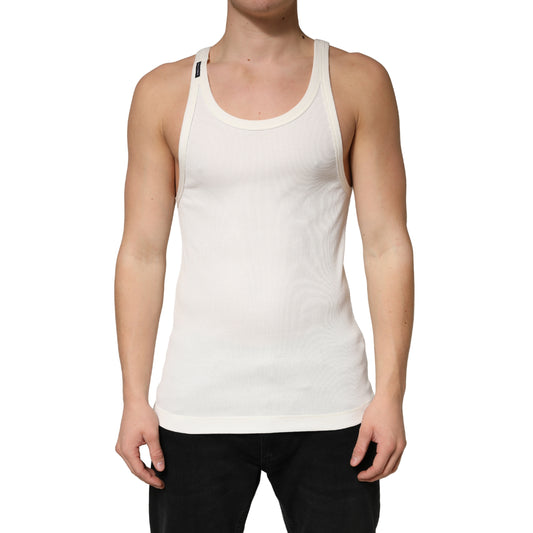 Ivory Cotton Ribbed Sleeveless Tank Top  T-shirt