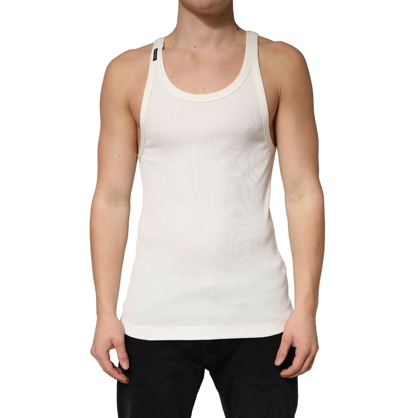 Ivory Cotton Ribbed Sleeveless Tank Top  T-shirt