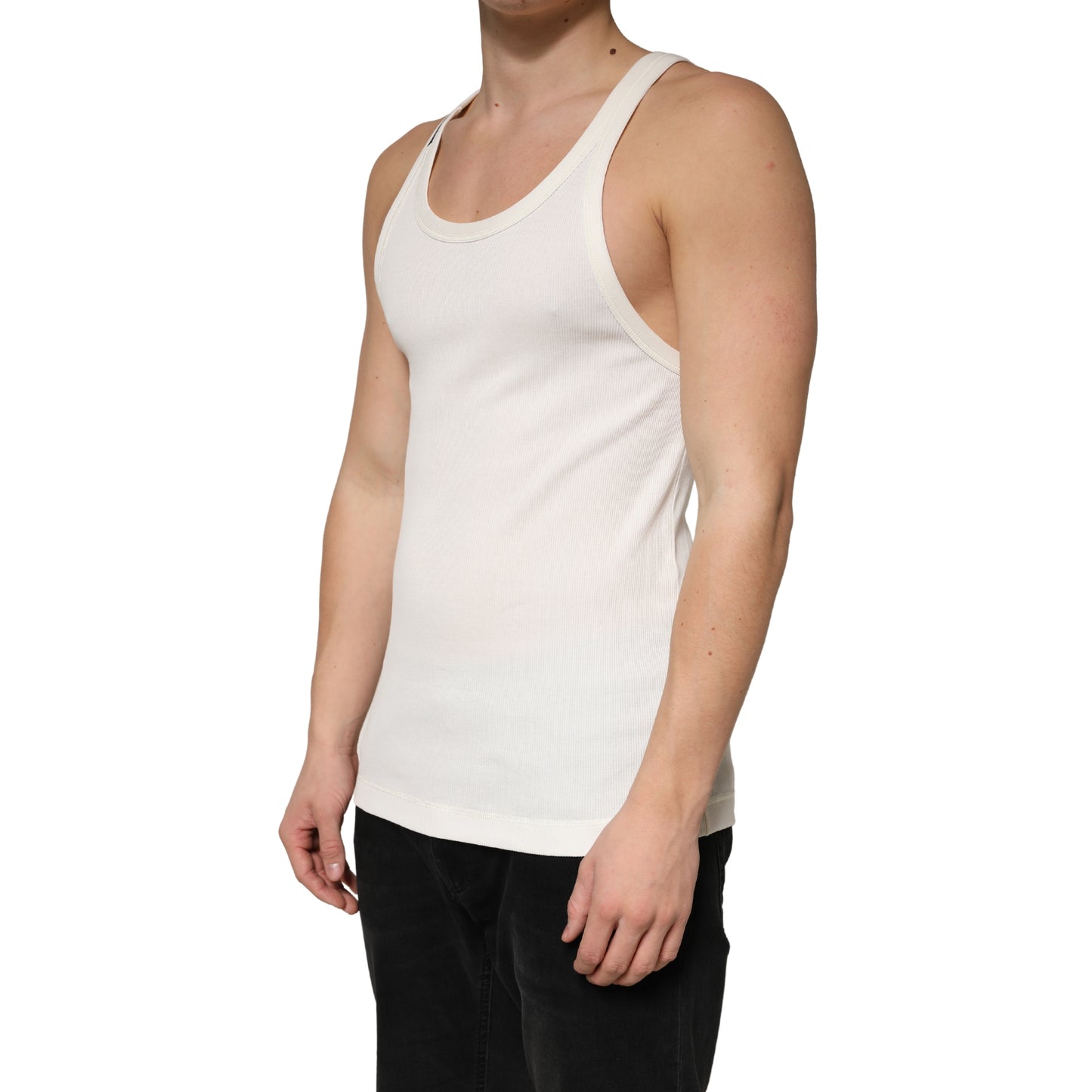 Ivory Cotton Ribbed Sleeveless Tank Top  T-shirt
