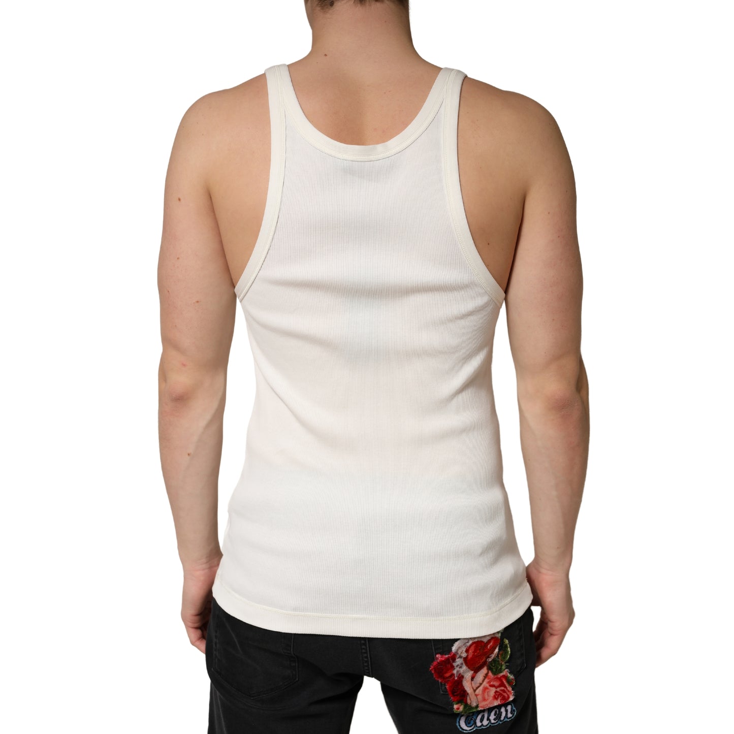 Ivory Cotton Ribbed Sleeveless Tank Top  T-shirt