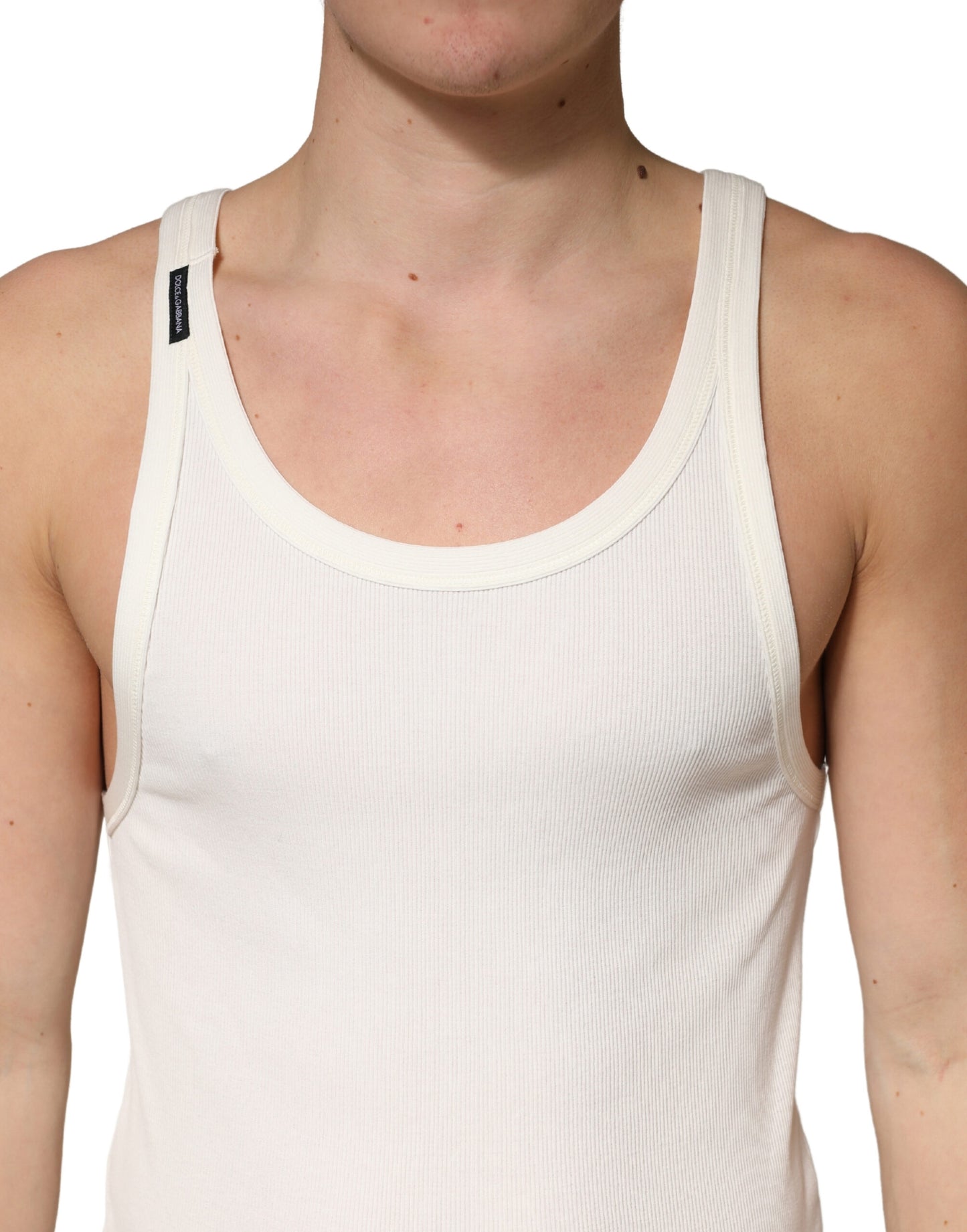 Ivory Cotton Ribbed Sleeveless Tank Top  T-shirt