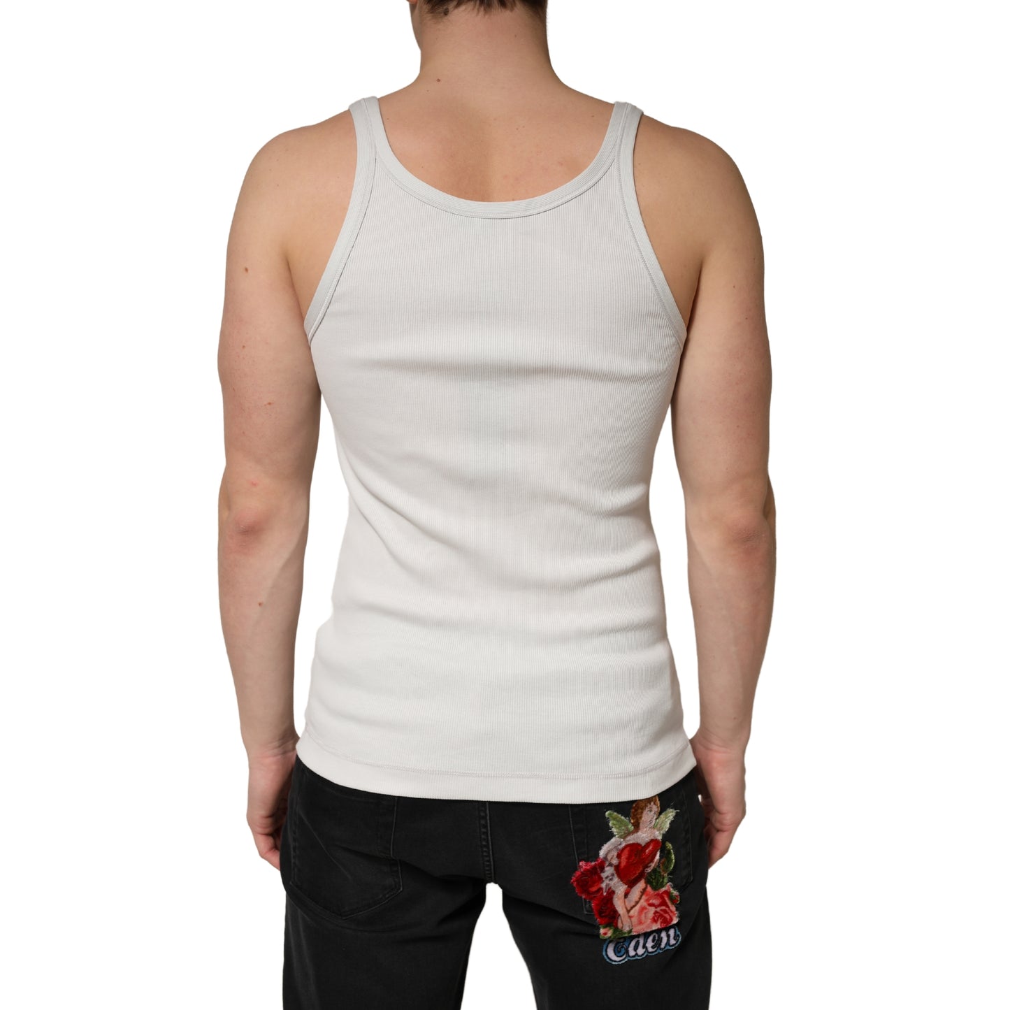 Gray Cotton Ribbed Sleeveless Tank Top T-shirt