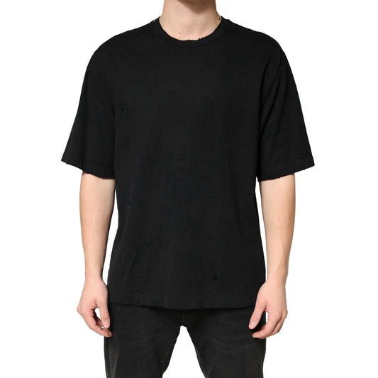 Black Cotton Crewneck Short Sleeve  T-Shirt