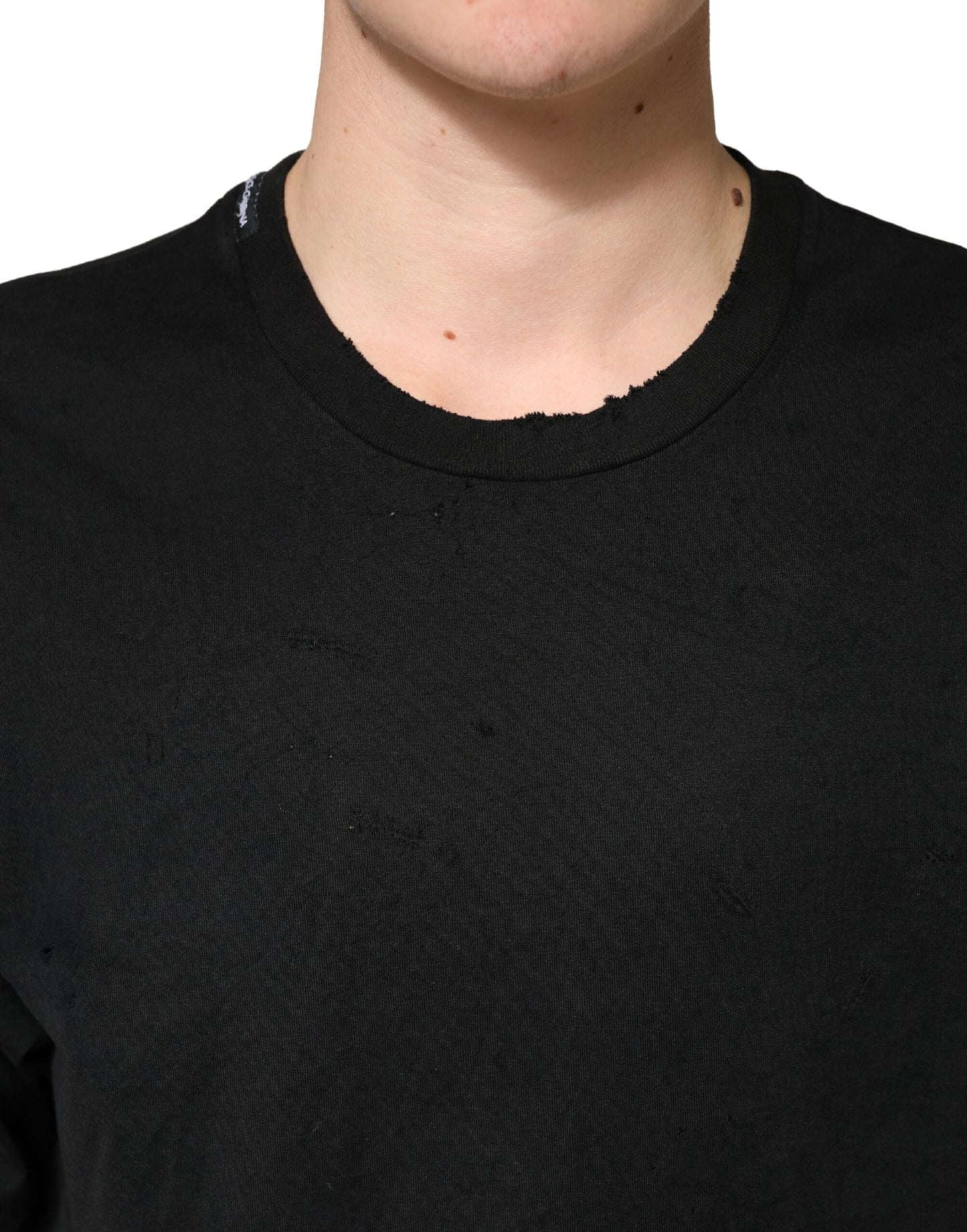 Black Cotton Crewneck Short Sleeve  T-Shirt