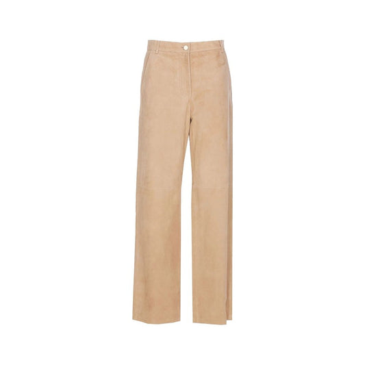 Beige Leather Casual Pants