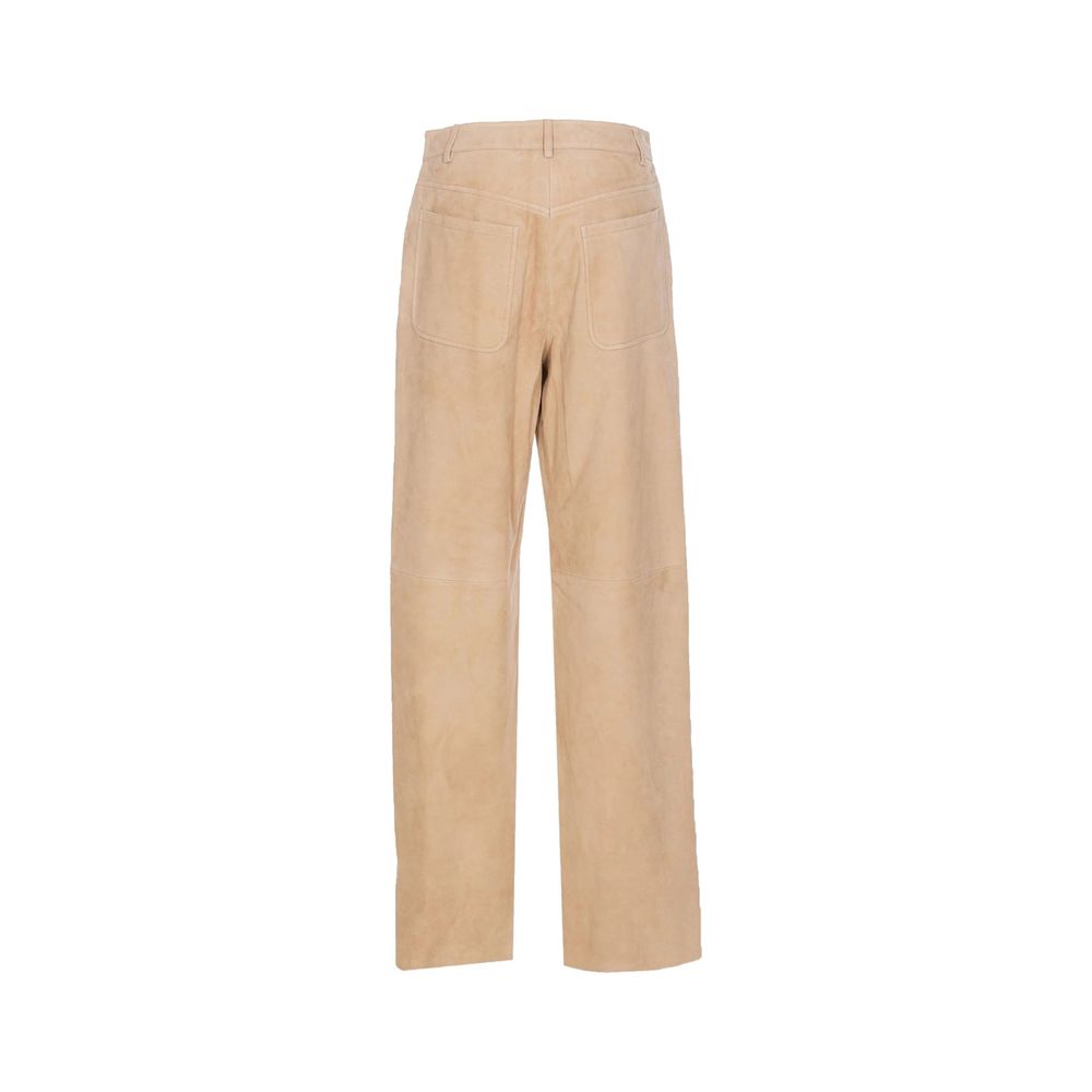 Beige Leather Casual Pants