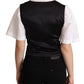 Solid Black Silk Sleeveless Waistcoat Vest Top