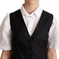 Solid Black Silk Sleeveless Waistcoat Vest Top