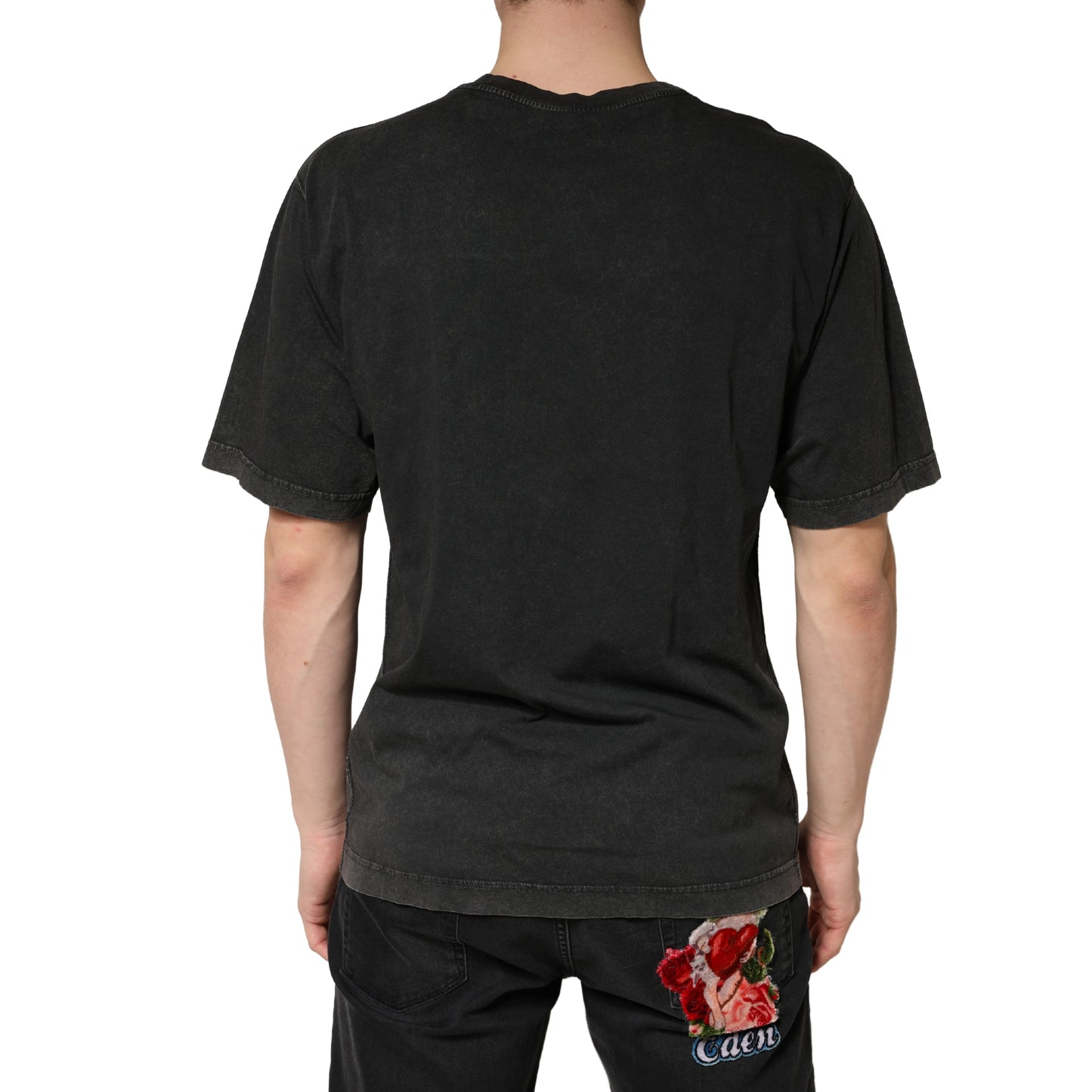 Black Cotton Crewneck Short Sleeve  T-Shirt