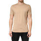 Beige Cotton Crewneck Short Sleeve  T-Shirt