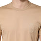 Beige Cotton Crewneck Short Sleeve  T-Shirt