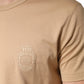 Beige Cotton Crewneck Short Sleeve  T-Shirt
