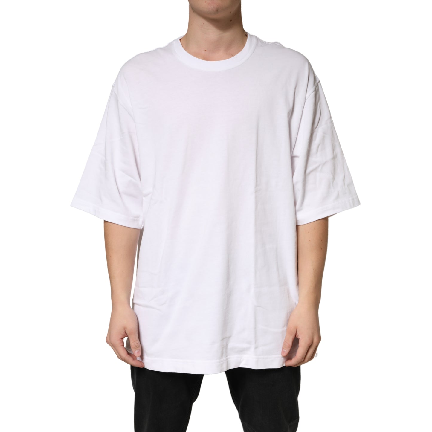 White Cotton Crewneck Short Sleeve T-Shirt
