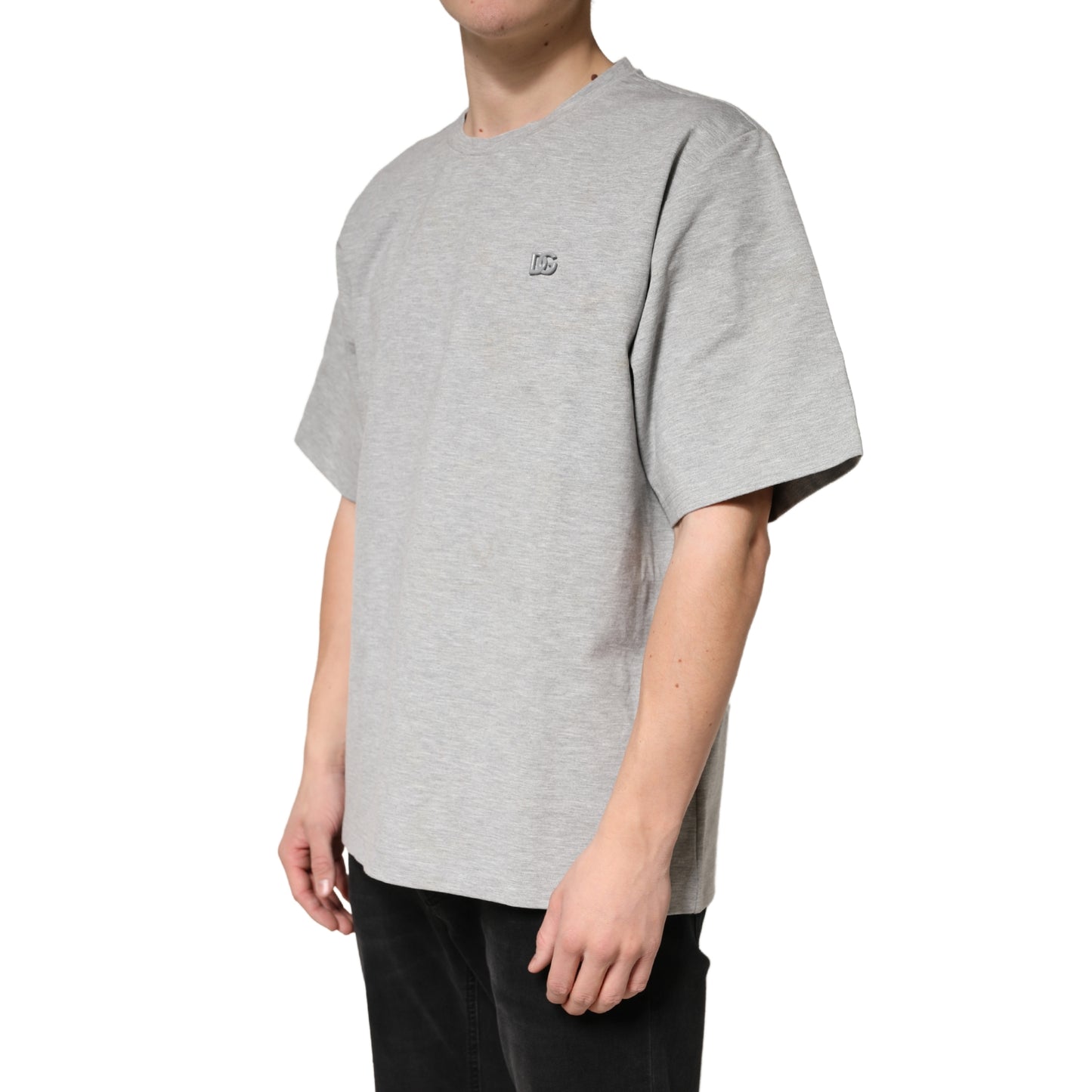 Grey Cotton Crewneck Short Sleeve T-Shirt