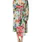 Green Floral Silk Wrap Midi Long Sleeve Dress