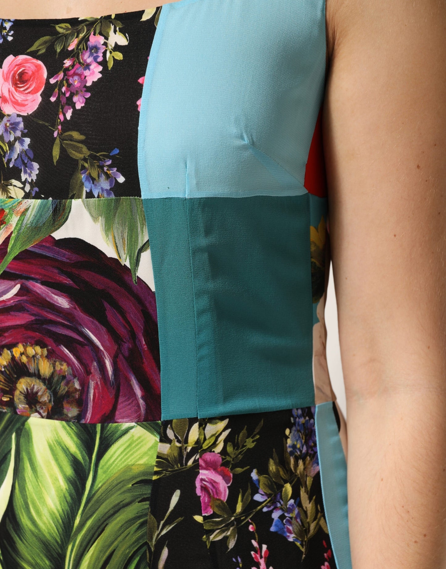 Multicolor Patchwork Silk Sleeveless Dress