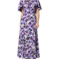 Purple Floral Silk Stretch Elegant Gown  Dress
