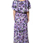 Purple Floral Silk Stretch Elegant Gown  Dress