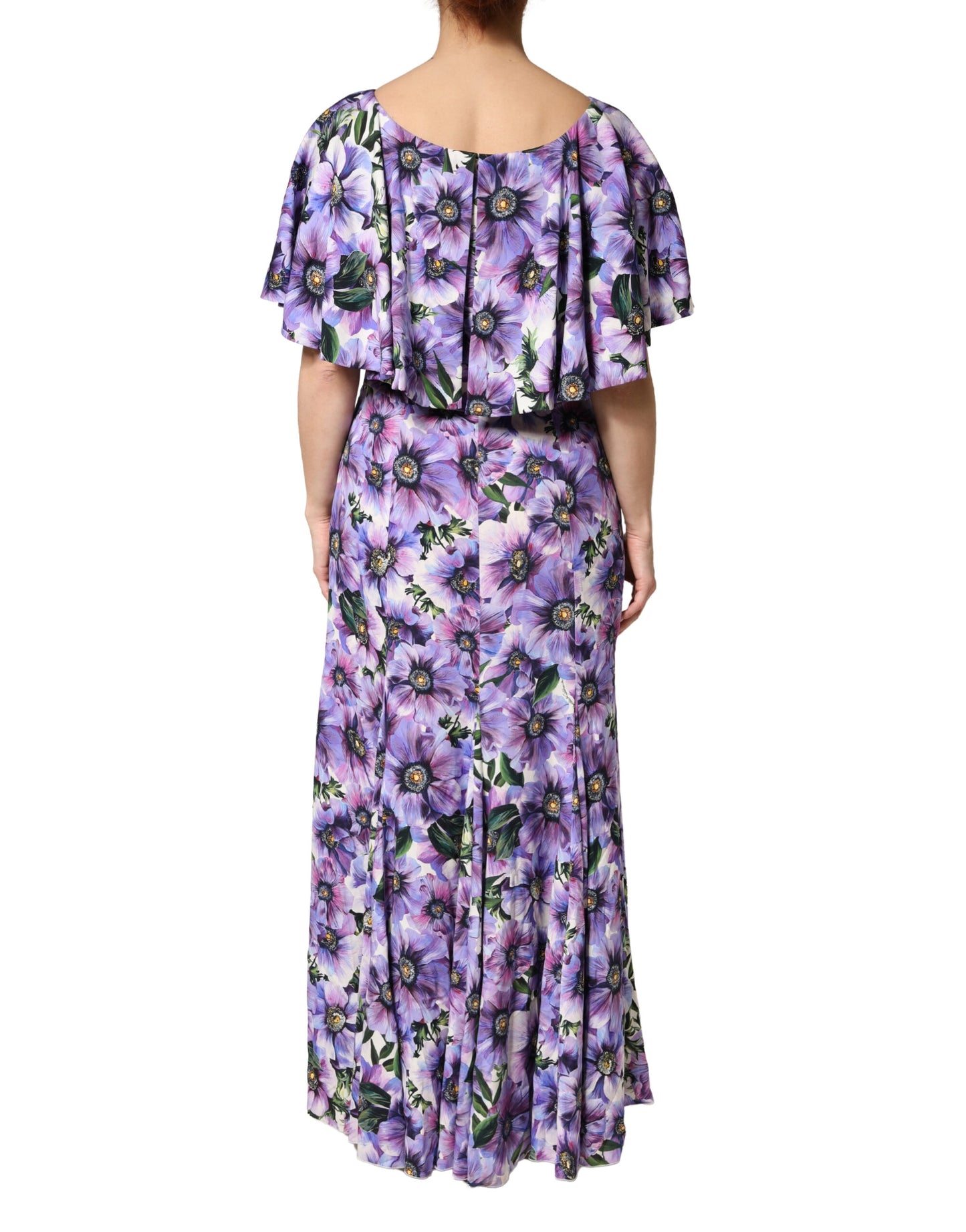 Purple Floral Silk Stretch Elegant Gown  Dress