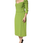 Green Silk Sweetheart Neckline Midi  Dress
