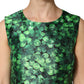 Green Clover Print Sleeveless A-Line  Dress