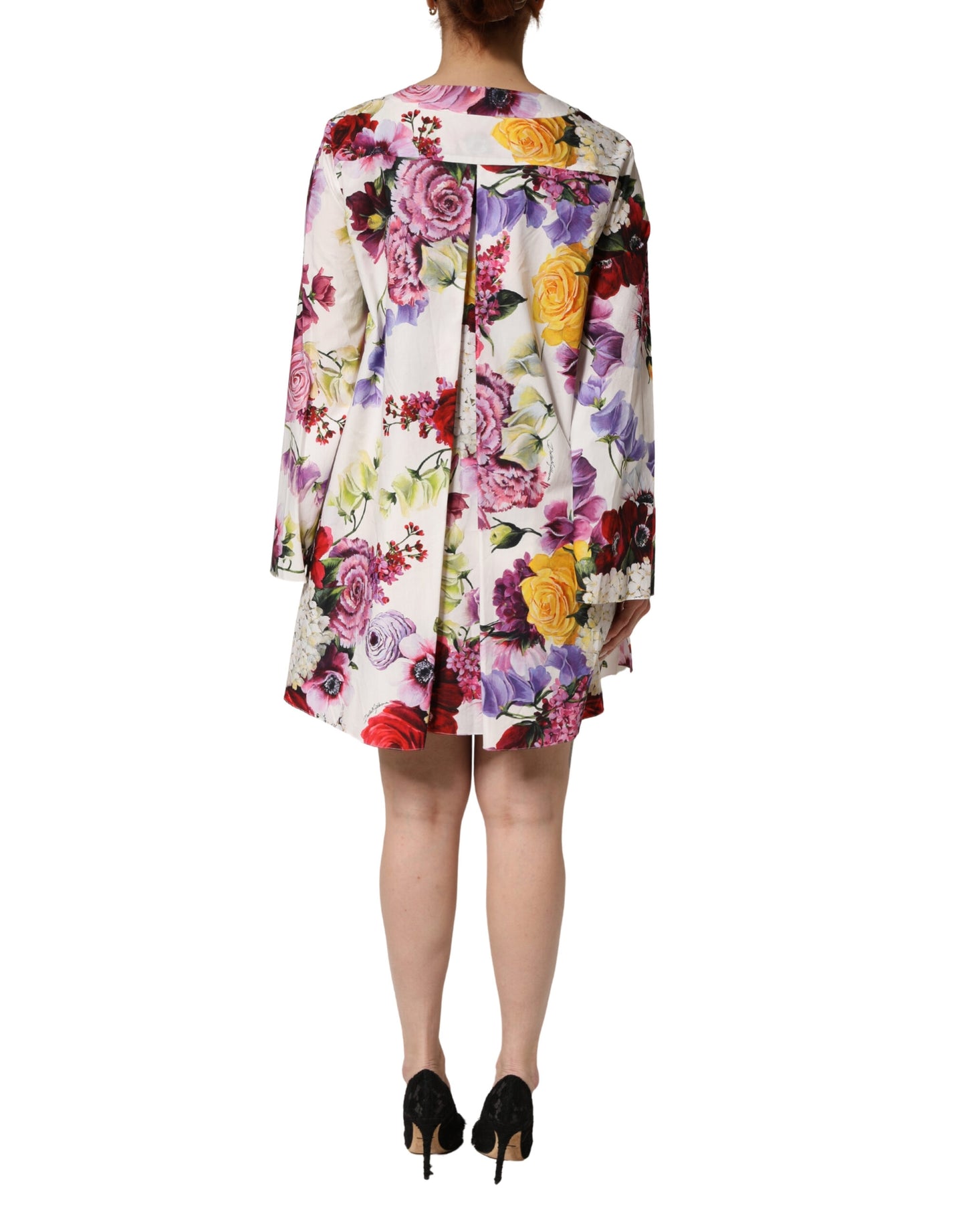 Multicolor Floral Cotton Longsleeves Midi Dress