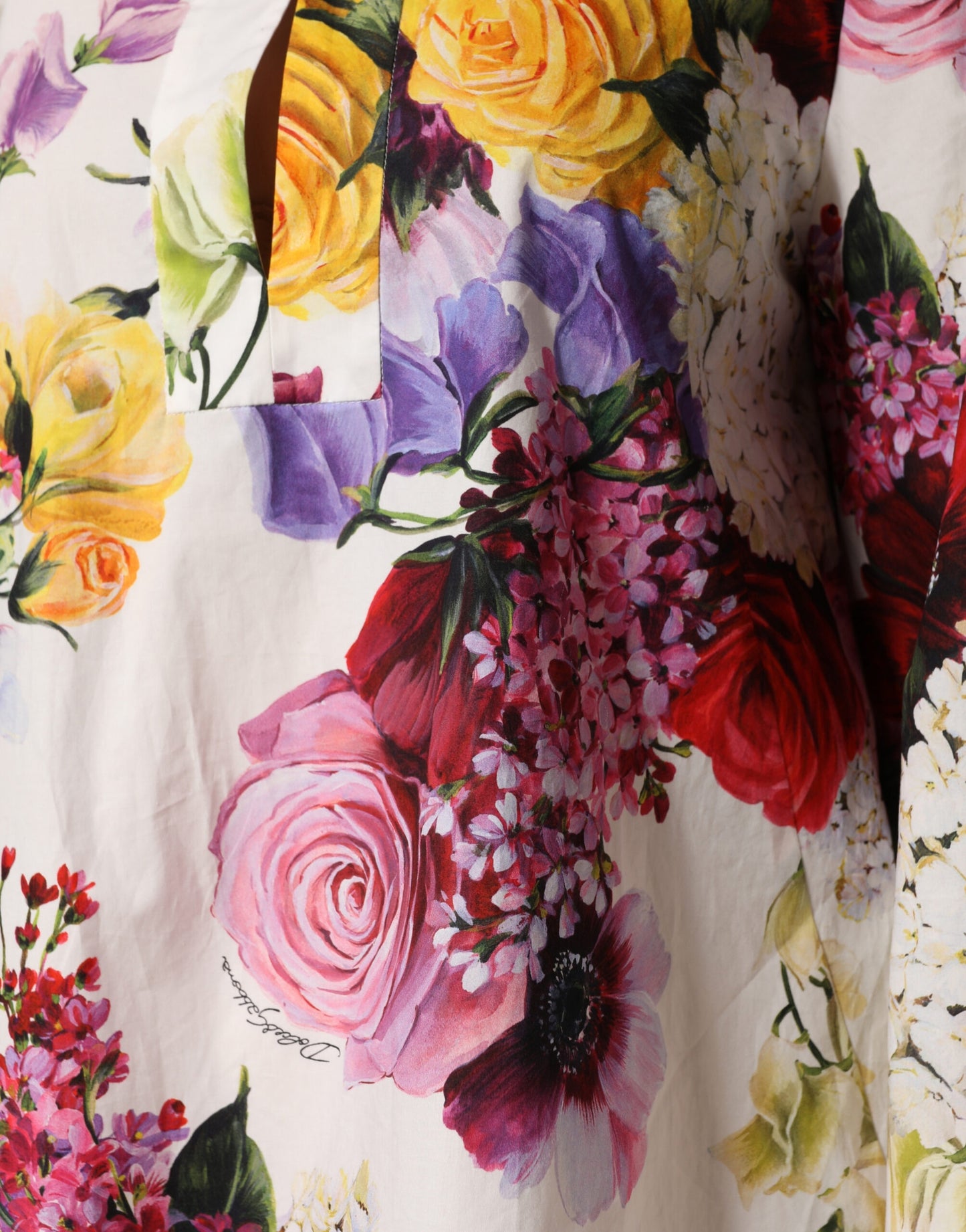 Multicolor Floral Cotton Longsleeves Midi Dress