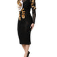 Black Lace Faux Fur Tiger Appliqué Sheath Dress
