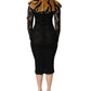 Black Lace Faux Fur Tiger Appliqué Sheath Dress