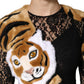 Black Lace Faux Fur Tiger Appliqué Sheath Dress