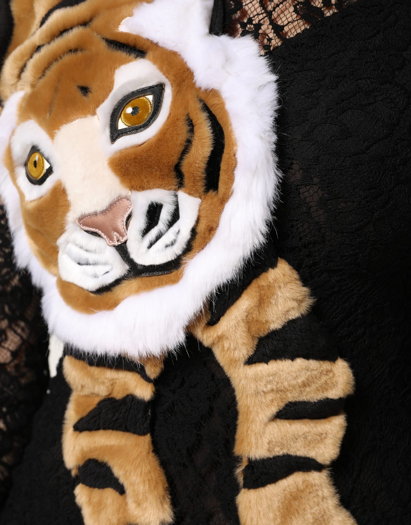 Black Lace Faux Fur Tiger Appliqué Sheath Dress