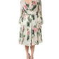 Floral Rose Ivory Silk Blend Longsleeve Dress