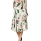 Floral Rose Ivory Silk Blend Longsleeve Dress