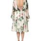 Floral Rose Ivory Silk Blend Longsleeve Dress
