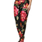 Black Floral Silk Mid Waist Tailored Trousers Pants