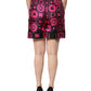 Black Fuchsia Silk Logo Elastic Waist Shorts