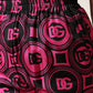 Black Fuchsia Silk Logo Elastic Waist Shorts