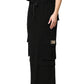 Black Cotton Drawstring Long Maxi Cargo Skirt
