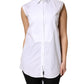 White Cotton Pleated Sleeveless Button Down Top