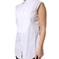 White Cotton Pleated Sleeveless Button Down Top