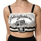 White Silk Satin Crop Black Logo Bralette Top