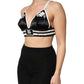Black Floral Silk Satin Crop Logo Bralette Top