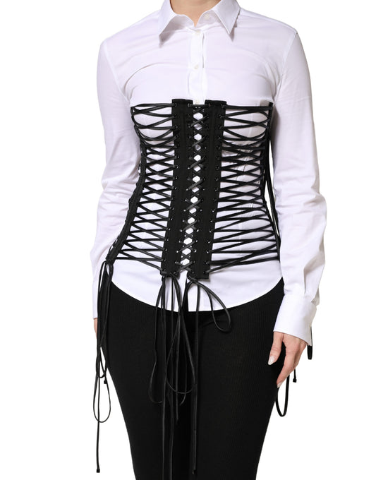 Black Lace-Up Drawstring Bustier Corset Top