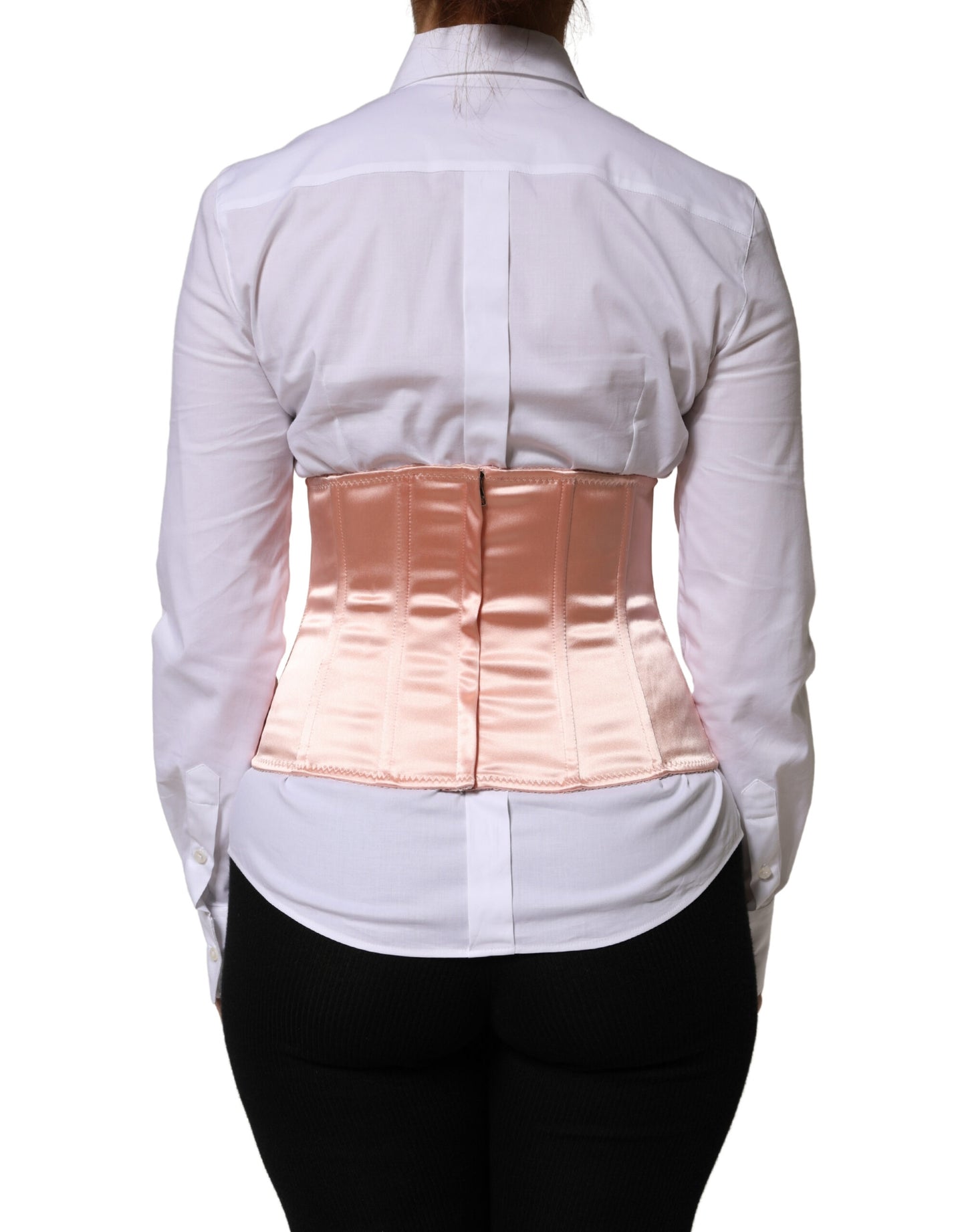 Pale Pink Silk LaceUp Waist Cincher Corse Top