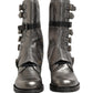 Metallic Leather Buckle Combat Boots Shoes