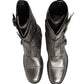 Metallic Leather Buckle Combat Boots Shoes