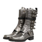 Metallic Leather Buckle Combat Boots Shoes