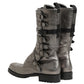 Metallic Leather Buckle Combat Boots Shoes